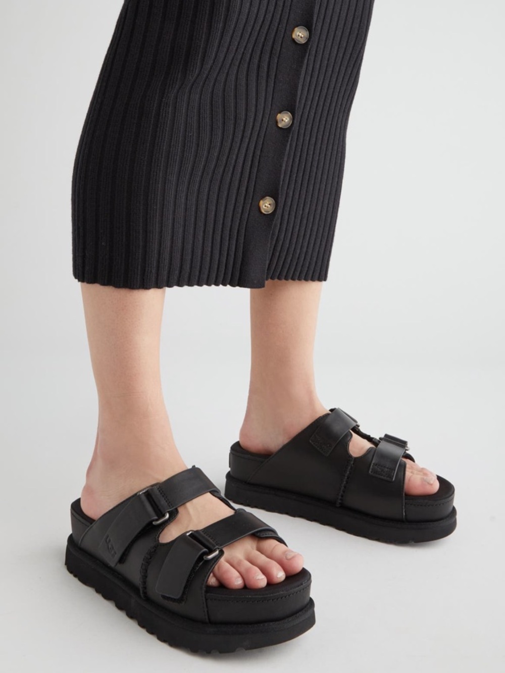 UGG Goldenstar Platform Slide Sandals Black Size Womens 12